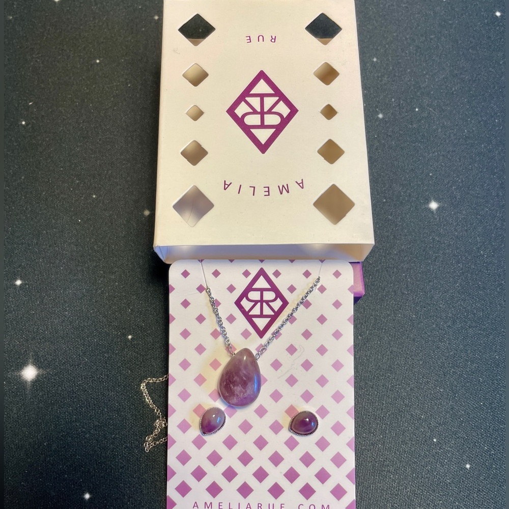 Amelia Rue Amethyst Earrings and Necklace Set.